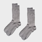 Paper x Superwash Wool Rib Crew Socks // Pack of 2 // Grey (Small)