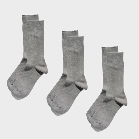 Paper x Cotton Rib Crew Socks// Pack of 3 // Grey (Small)