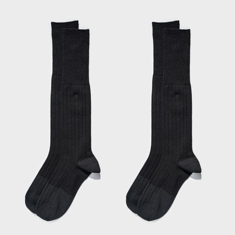 Paper x Superwash Wool Over the Calf Socks // Pack of 2 // Black (Small)