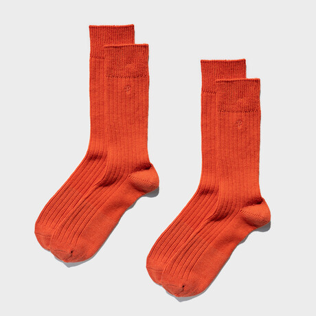 Paper x Superwash Wool Rib Crew Socks // Pack of 2 // Orange (Small)