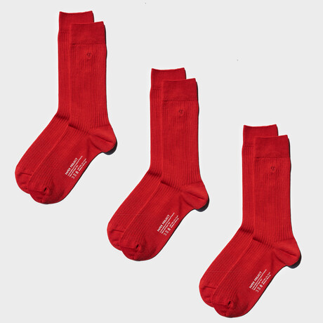 Paper x Cotton Rib Crew Socks// Pack of 3 // Red (Small)