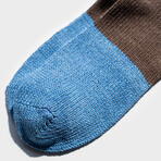 Paper x Cotton Color Block Short Socks // Wood x Cornflower (Small)
