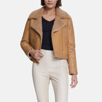 Women's Shearling Jacket // Silky Beige Mink With Mink Curly Wool (S)