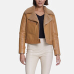 Women's Shearling Jacket // Silky Beige Mink With Mink Curly Wool (S)