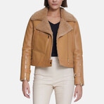 Women's Shearling Jacket // Silky Beige Mink With Mink Curly Wool (S)