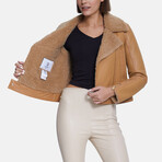 Women's Shearling Jacket // Silky Beige Mink With Mink Curly Wool (S)
