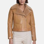 Women's Shearling Jacket // Silky Beige Mink With Mink Curly Wool (S)