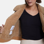 Women's Shearling Jacket // Silky Beige Mink With Mink Curly Wool (S)