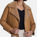Women's Shearling Jacket // Silky Beige Mink With Mink Curly Wool (S)