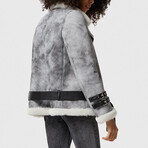 Women's Shearling Belted Biker Jacket // Natural Dying Gray with White Wool (XS)