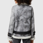 Women's Shearling Belted Biker Jacket // Natural Dying Gray with White Wool (XS)