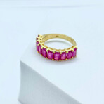 14K Solid Yellow Gold + Genuine Ruby Baguettes Band Ring // Size 7