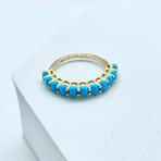 14K Solid Yellow Gold + Genuine Sleeping Beauty Turquoise Band Ring // Size 7