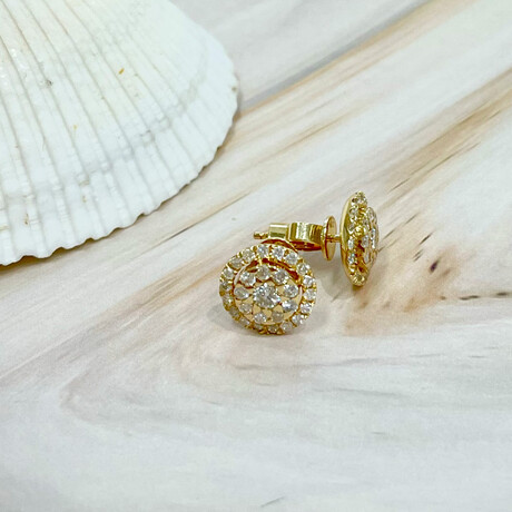14K Solid Gold + 0.95CT Genuine Diamonds Round Stud Earrings