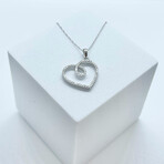 14K Solid White Gold + Genuine Diamonds Pave Heart Necklace // 16"