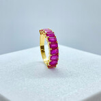 14K Solid Yellow Gold + Genuine Ruby Baguettes Band Ring // Size 7