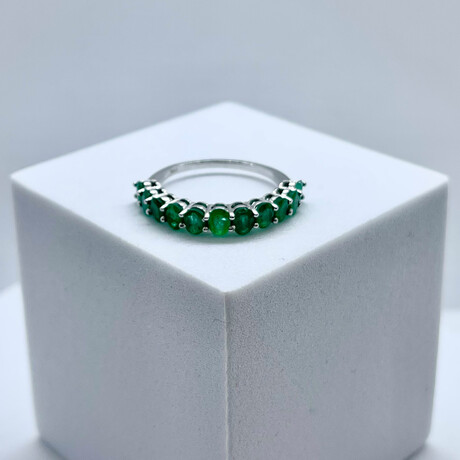 14K Solid White Gold + Oval Genuine Emeralds Band Ring // Size 8