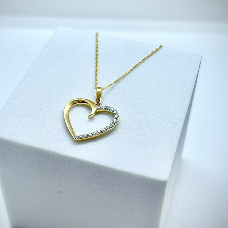 14K Solid Yellow Gold + Genuine Diamonds Pave Heart Necklace // 16"