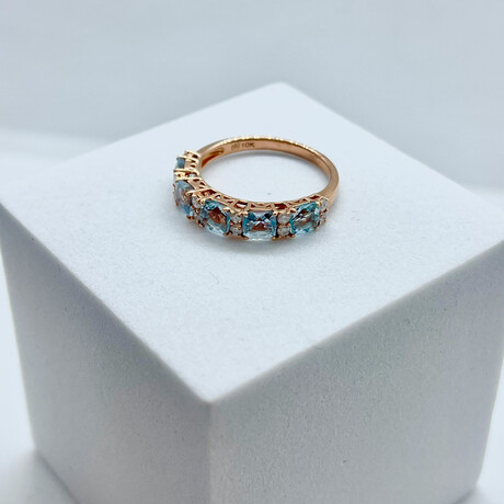 10K Solid Gold + Genuine Aquamarine and Diamonds Band Ring // Size 7