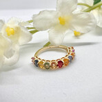 14K Solid Gold + Oval Shape Genuine Stones Multicolor Band Ring // Size 6