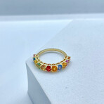 14K Solid Gold + Oval Shape Genuine Stones Multicolor Band Ring // Size 6
