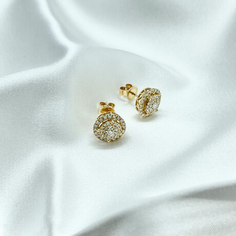 14K Solid Gold + 0.93CT Genuine Diamonds Round Border Clustered Stud Earrings