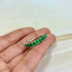 14K Solid White Gold + Oval Genuine Emeralds Band Ring // Size 8