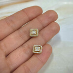 14K Solid Gold + 0.6CT Genuine Diamonds Rectangle Baguettes Stud Earrings