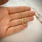 14K Solid Yellow Gold + Genuine Diamonds Pave Heart Necklace // 16"
