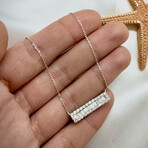 14K Solid Yellow Gold + 0.48CT Genuine Diamonds Baguette Bar Necklace // 16"
