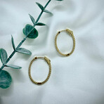 14K Solid Yellow Gold + 0.92CT Genuine Diamonds Oval Inside Out Hoop Earrings