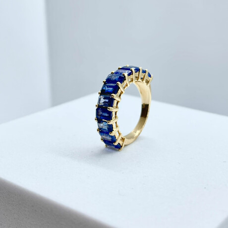 14K Solid Gold + Genuine Sapphires Baguette Band Ring // Size 6