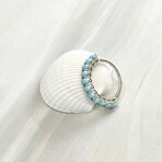 14K Solid White Gold + Genuine Sleeping Beauty Turquoise Band Ring // Size 6