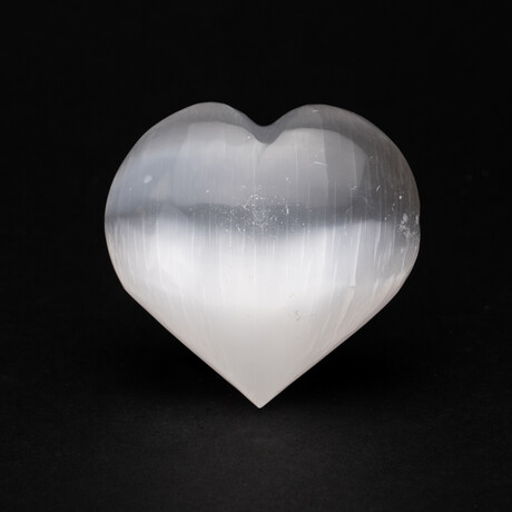 Genuine Polished Selenite Crystal Heart (Large Puff) With A Black Velvet Pouch // 180g