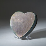 Genuine Banded Agate Druzy Clustered Heart with Acrylic Display Stand // 336g