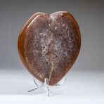 Genuine Druzy Quartz Banded Agate Heart with Acrylic Display Stand