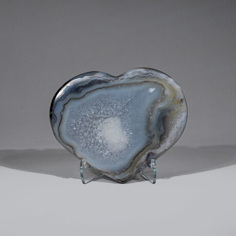 Genuine Polished Agate Geode Heart with Acrylic Display Stand