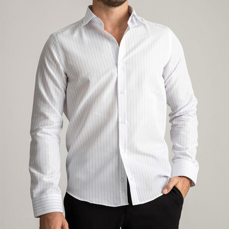 Thin Striped Dress Shirt // White, Black (S)