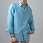 Linen Dress Shirt // Turquoise (L)