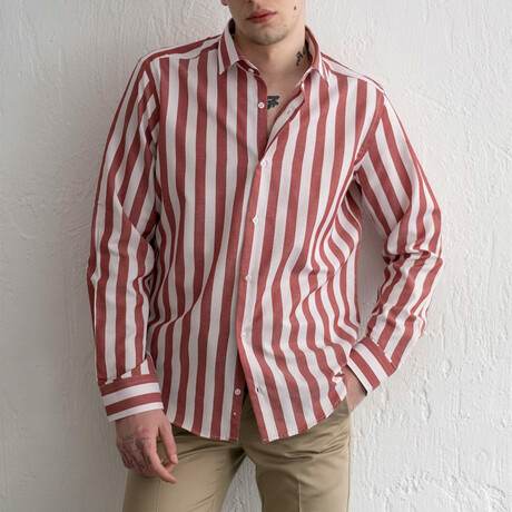 Osgood Dress Shirt // White + Claret Red (S)