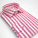 Striped Dress Shirt // Pink, White (L)