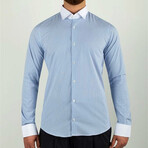 Contrast Collar Striped Dress Shirt // Blue, White (L)