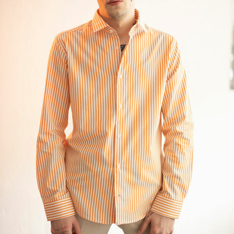 Striped Dress Shirt // Orange, White (S)