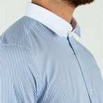 Contrast Collar Striped Dress Shirt // Blue, White (3XL)