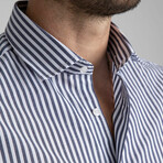 Thin Striped Dress Shirt // Navy, White (XL)