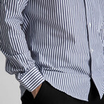 Thin Striped Dress Shirt // Navy, White (L)