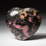 Genuine Polished Imperial Rhodonite Heart with Acrylic Display Stand // Large