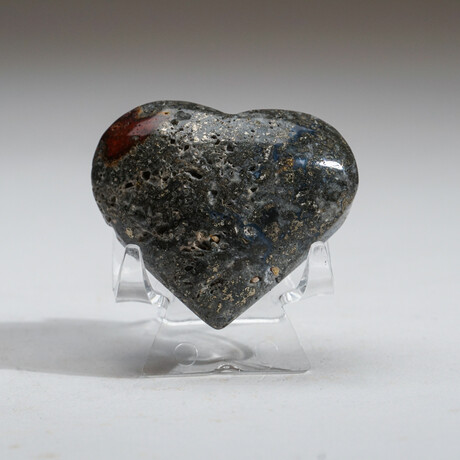 Genuine Polished Poppy Jasper Heart With A Black Velvet Pouch // 75.8g