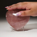 Genuine Polished Rose Quartz Heart with Acrylic Display Stand