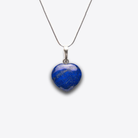 Genuine Polished Lapis Lazuli Heart Pendant with 18" Sterling Silver Chain // 4-6g